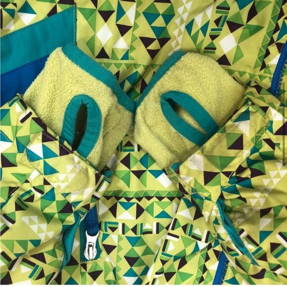 Lands end girls green and blue geometric print winter jacket - Picture 8 of 11